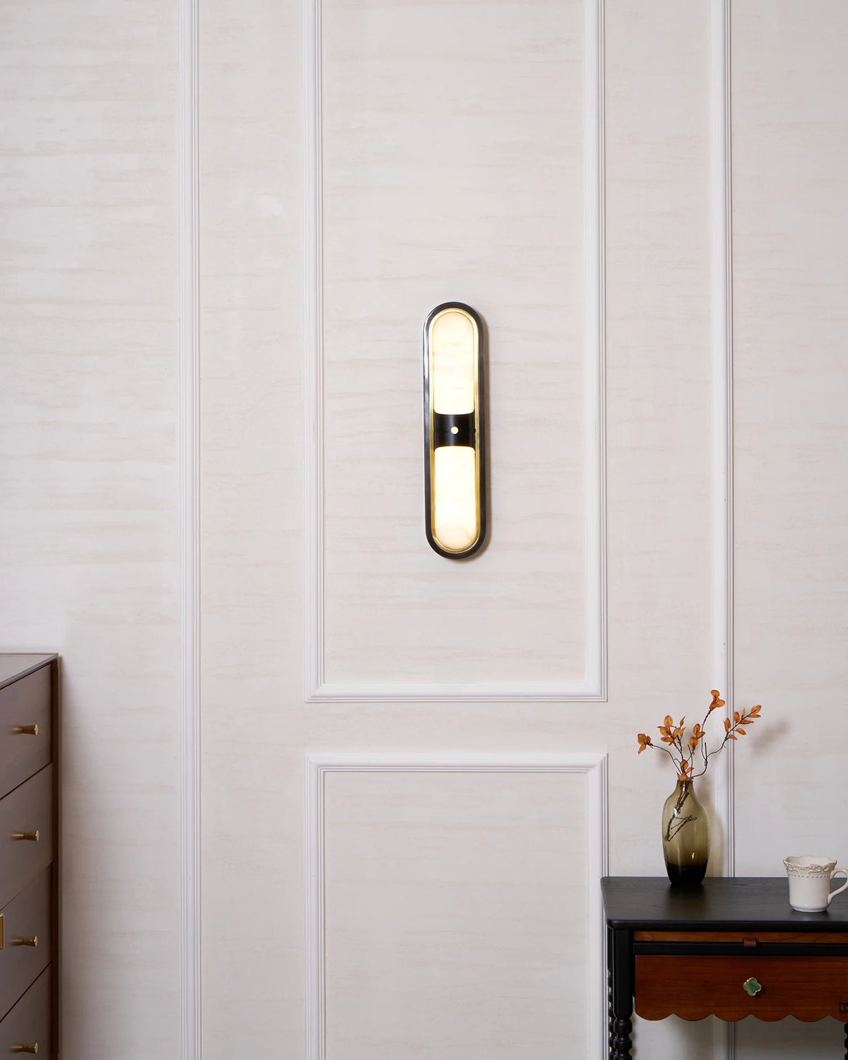 RoyaleGlow Modern Alabaster Wall Sconce Brass LED Vanity Light - Royale Basic