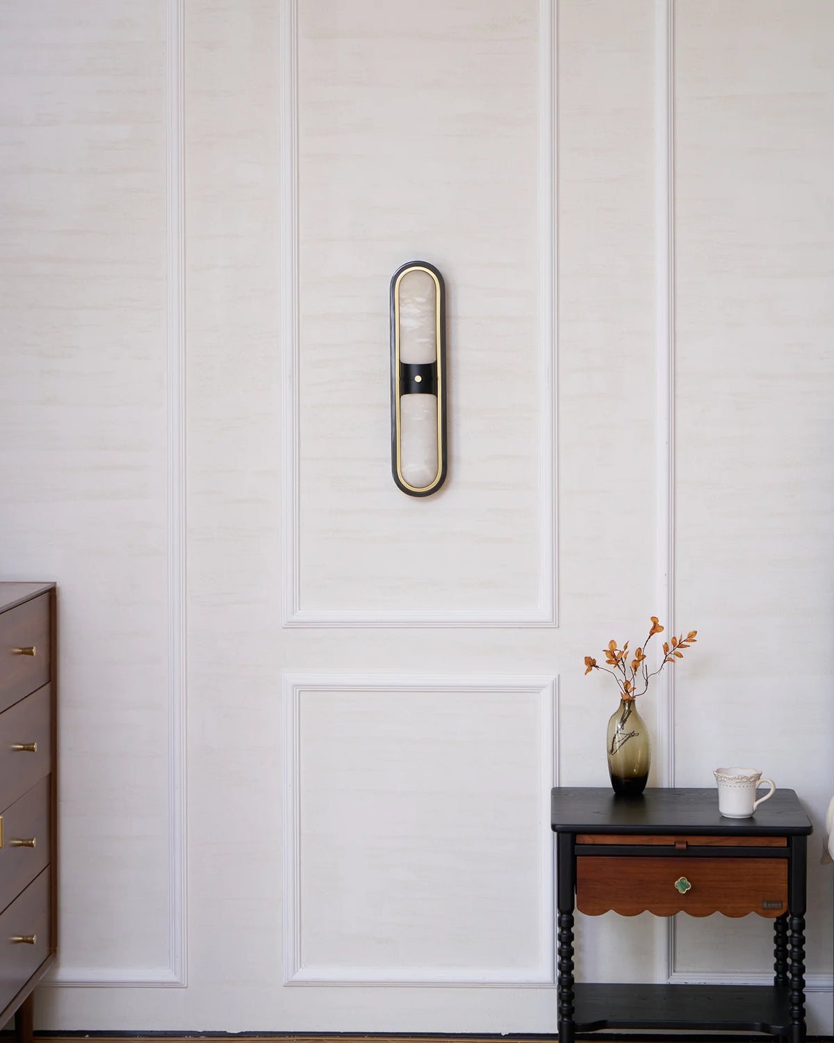 RoyaleGlow Modern Alabaster Wall Sconce Brass LED Vanity Light - Royale Basic