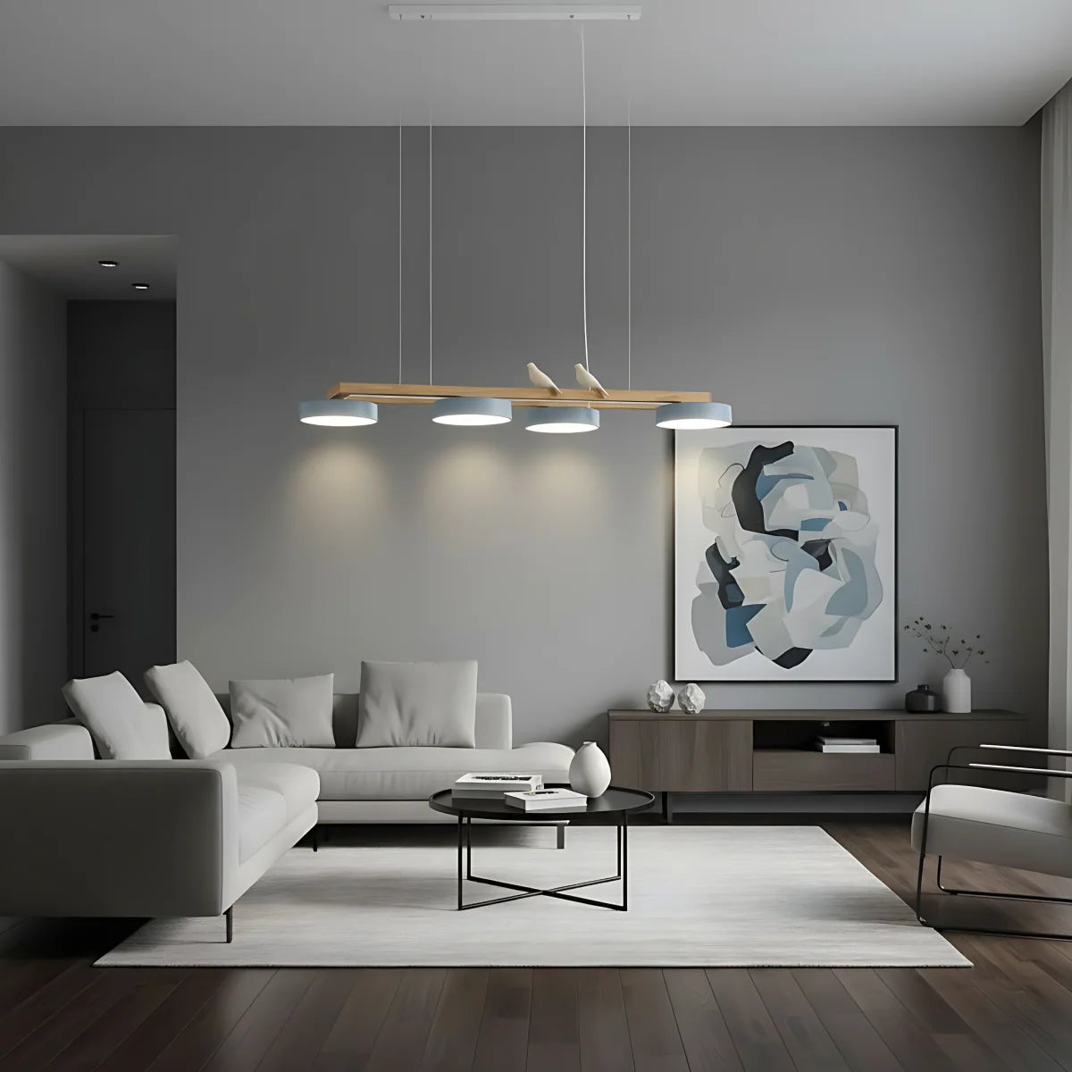 RoyaleGlow Modern Bird Linear Wood Chandelier LED Pendant Light - Royale Basic