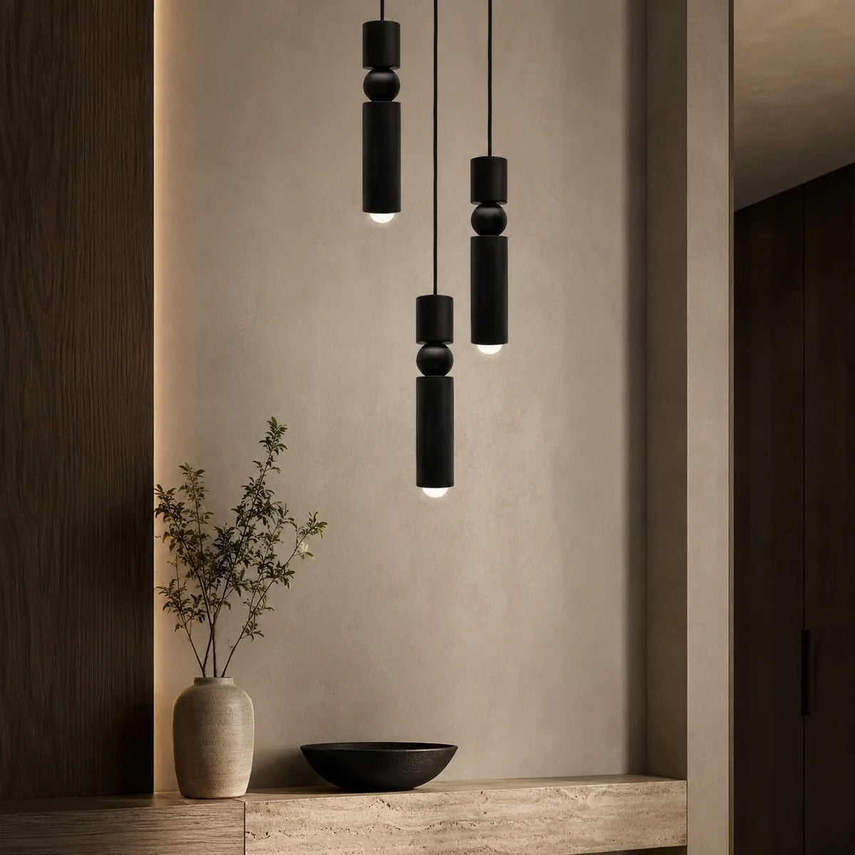 RoyaleGlow Modern Black Geometric Dimmable LED Pendant Light Fixture - Royale Basic