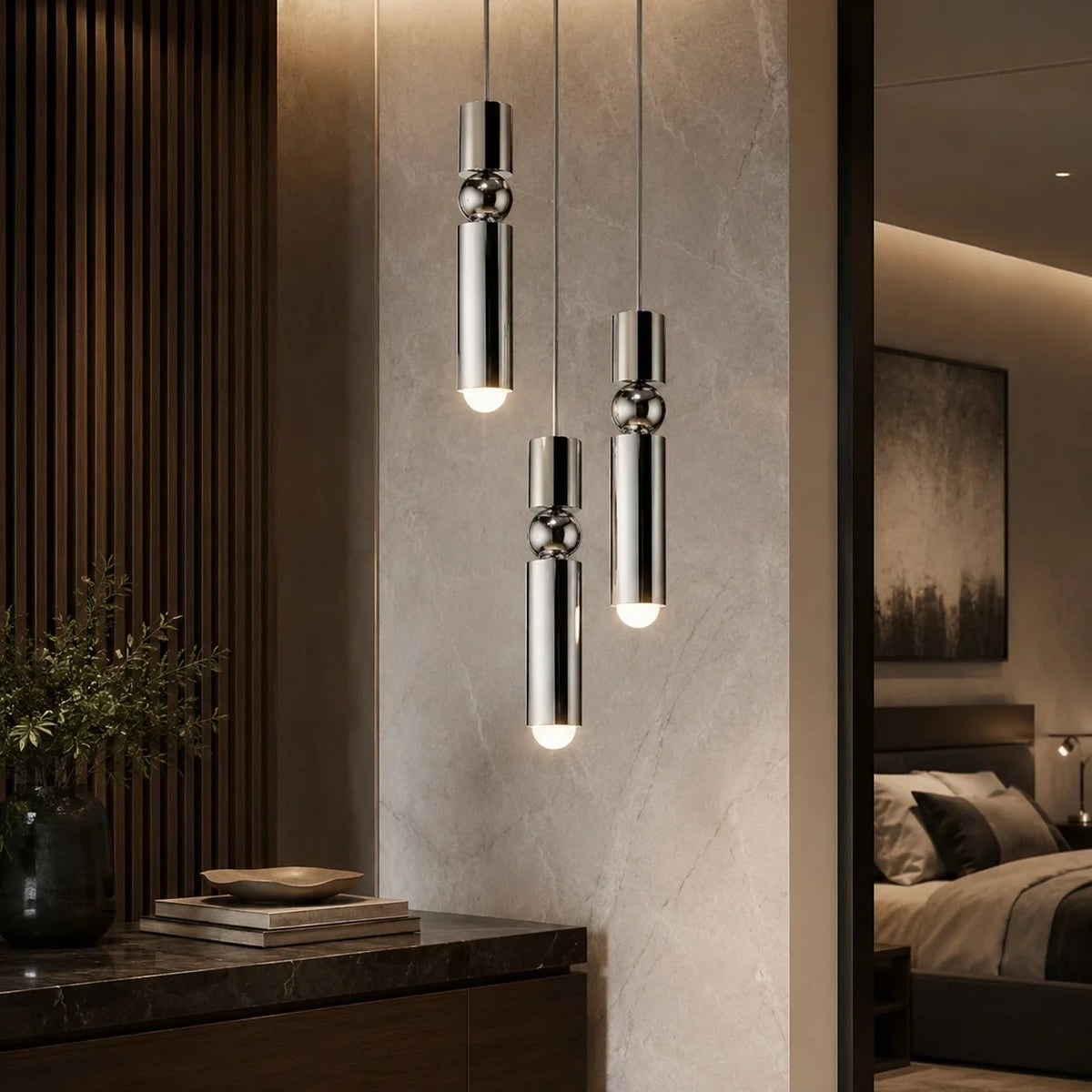 RoyaleGlow Modern Black Geometric Dimmable LED Pendant Light Fixture - Royale Basic