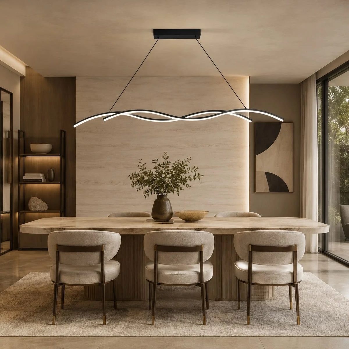 RoyaleGlow Modern Black Linear LED Pendant Light Dimmable Kitchen Island Hanging Fixture - Royale Basic