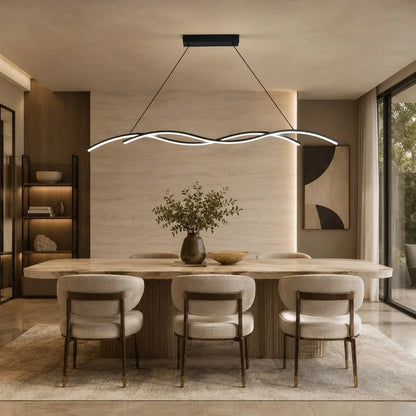 RoyaleGlow Modern Black Linear LED Pendant Light Dimmable Kitchen Island Hanging Fixture - Royale Basic