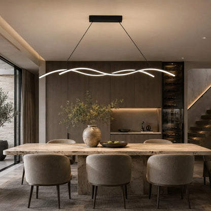 RoyaleGlow Modern Black Linear LED Pendant Light Dimmable Kitchen Island Hanging Fixture - Royale Basic