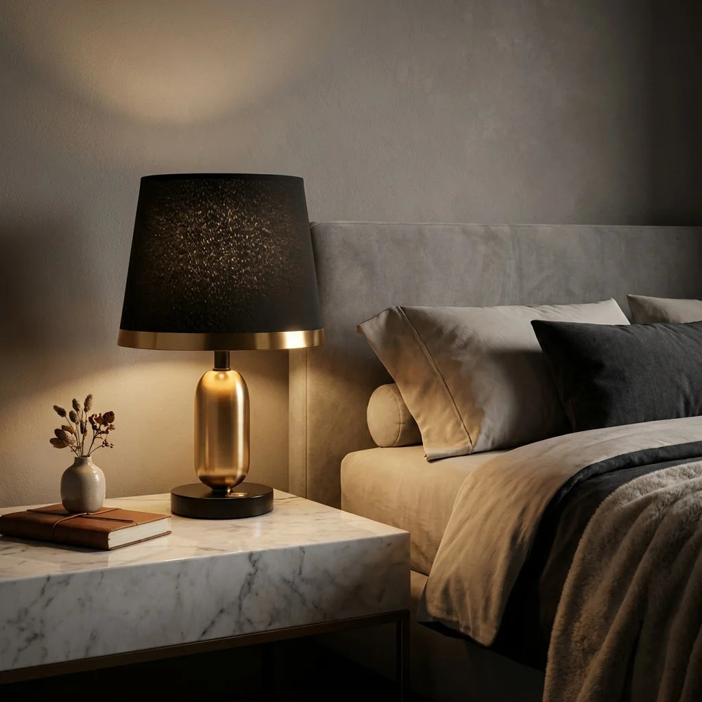 RoyaleGlow Modern Brass Bedside Table Lamp Touch Control LED Light - Royale Basic