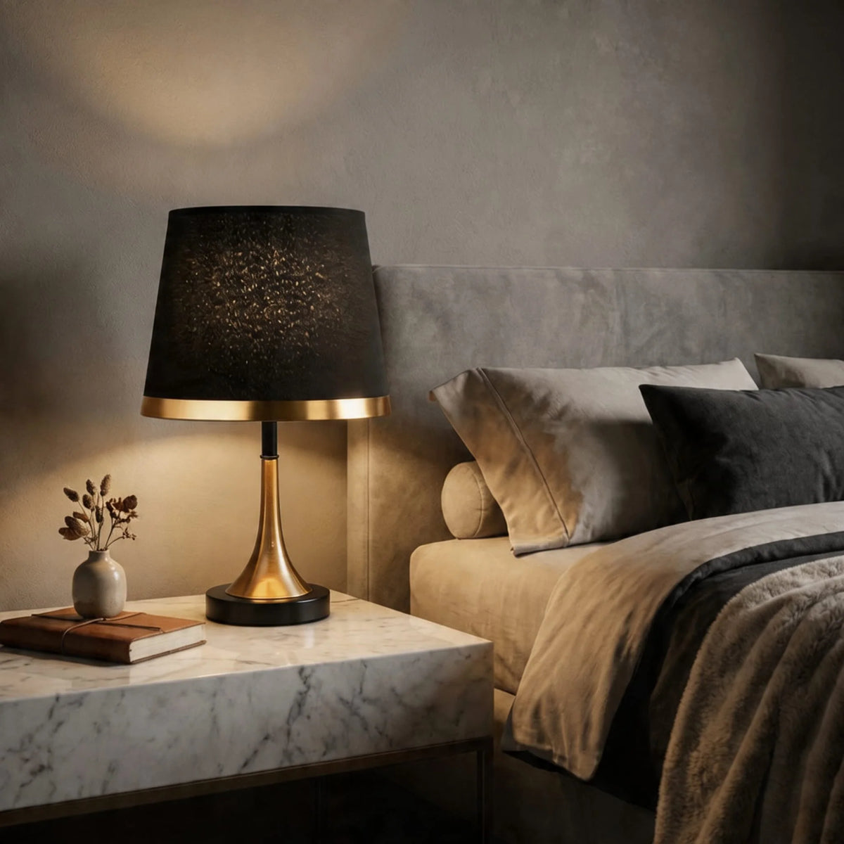 RoyaleGlow Modern Brass Bedside Table Lamp Touch Control LED Light - Royale Basic