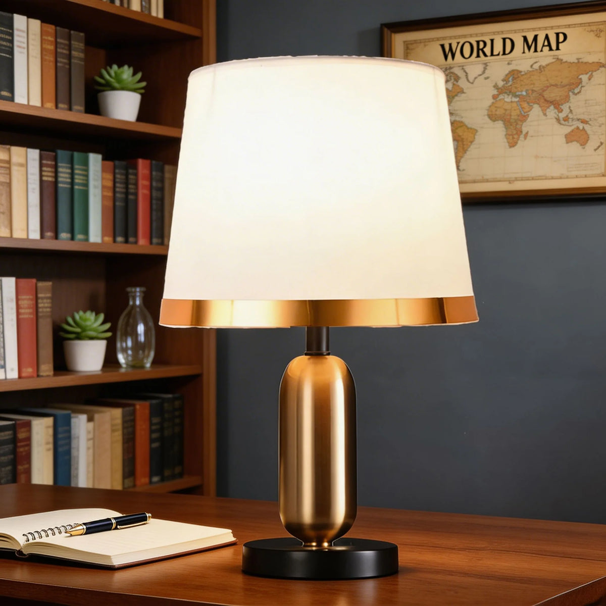 RoyaleGlow Modern Brass Bedside Table Lamp Touch Control LED Light - Royale Basic
