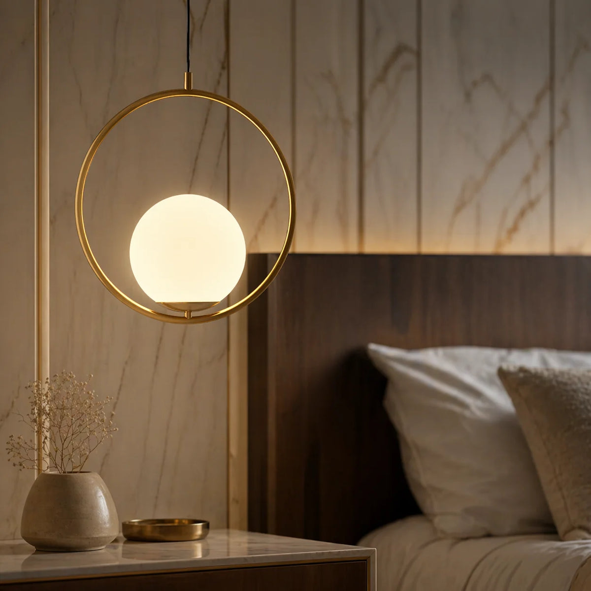 RoyaleGlow Modern Brass Glass Globe Hanging Pendant Light Fixture - Royale Basic