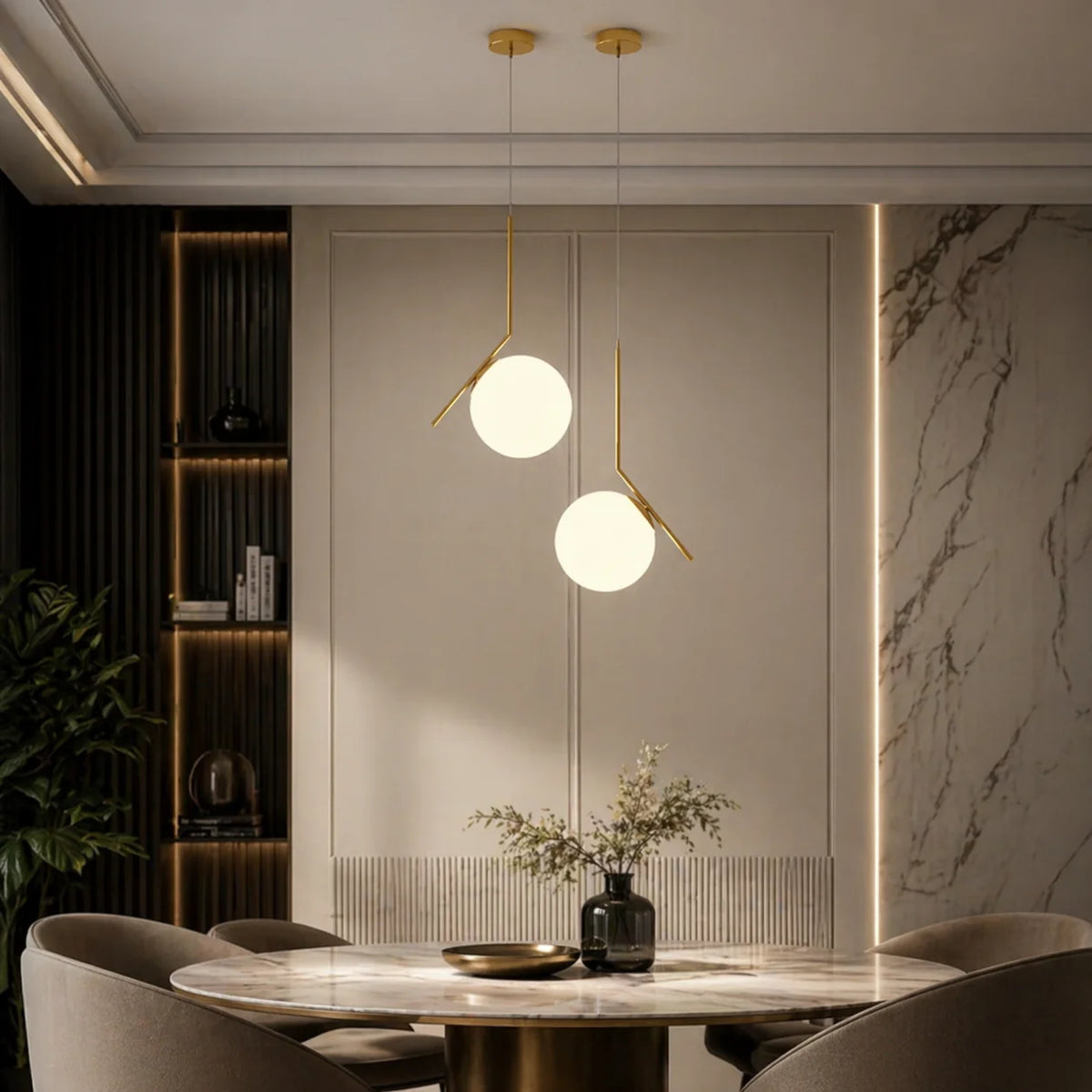 RoyaleGlow Modern Brass Glass Globe Hanging Pendant Light Fixture - Royale Basic