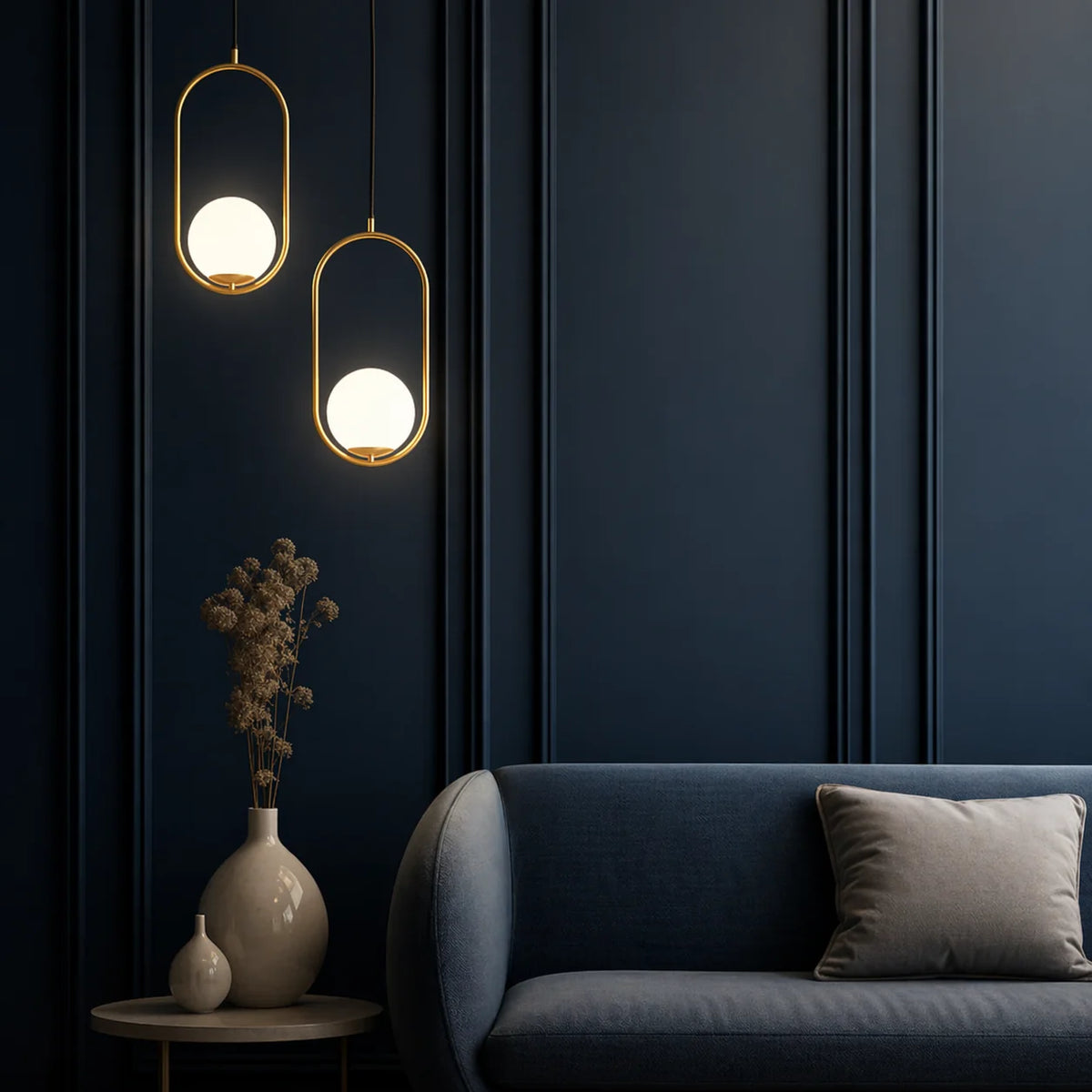 RoyaleGlow Modern Brass Glass Globe Hanging Pendant Light Fixture - Royale Basic