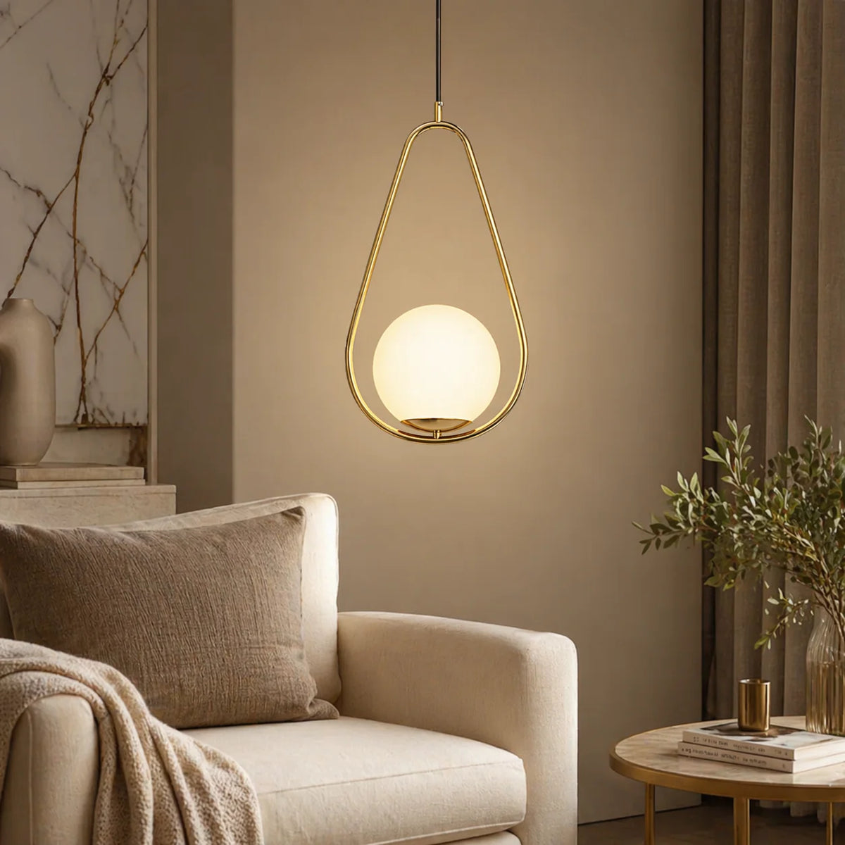 RoyaleGlow Modern Brass Glass Globe Hanging Pendant Light Fixture - Royale Basic