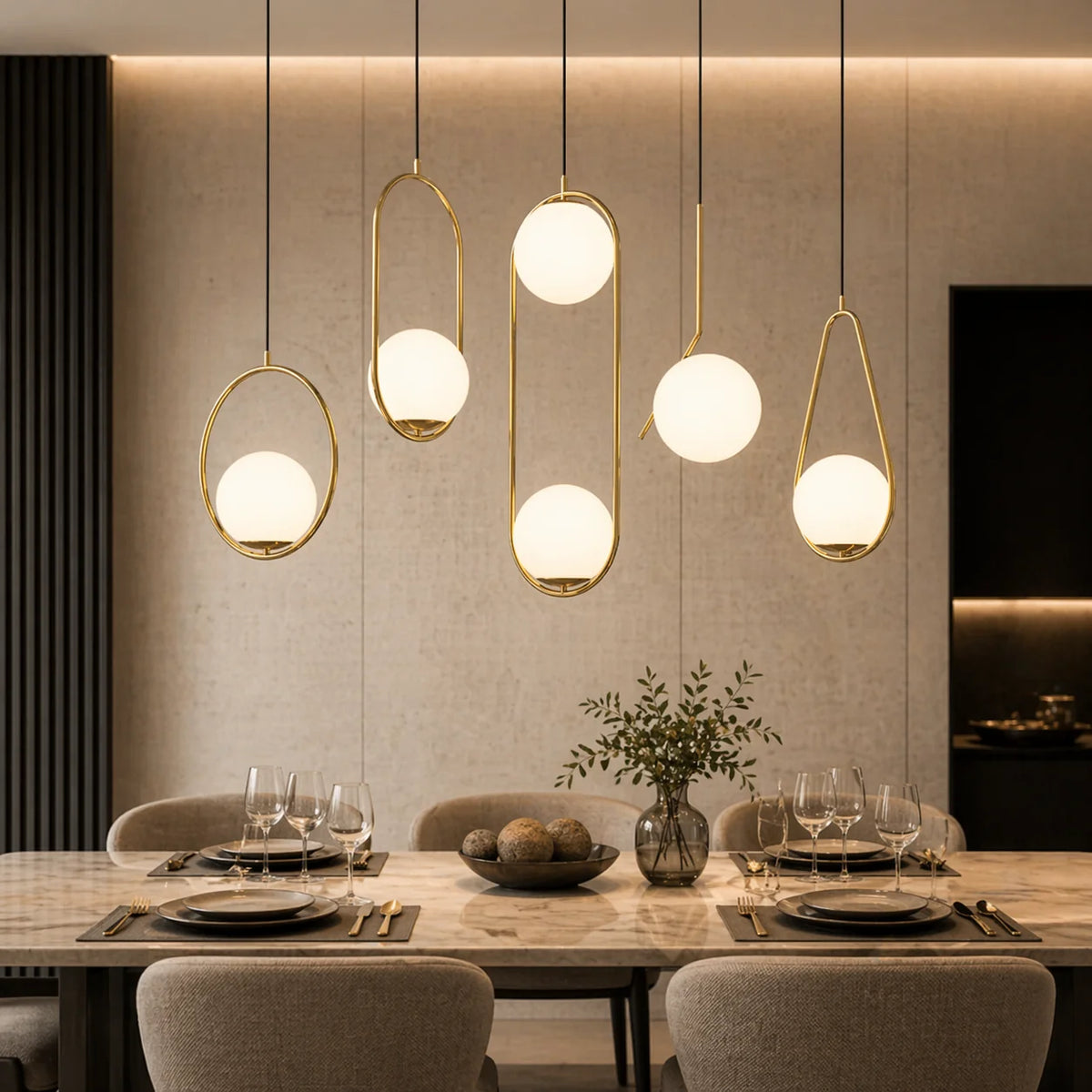 RoyaleGlow Modern Brass Glass Globe Hanging Pendant Light Fixture - Royale Basic