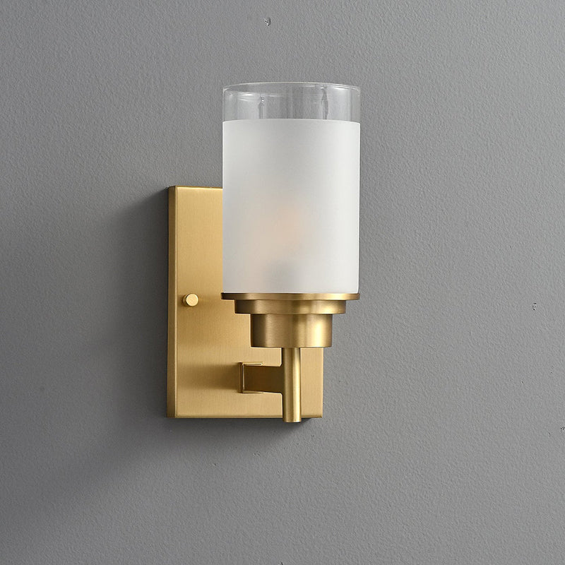RoyaleGlow Modern Brass Glass Wall Sconce Frosted Cylinder Light Fixture - Royale Basic