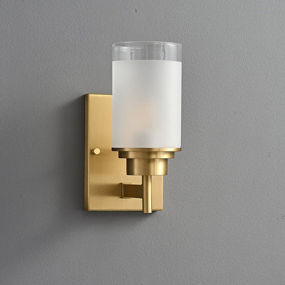 RoyaleGlow Modern Brass Glass Wall Sconce Frosted Cylinder Light Fixture - Royale Basic