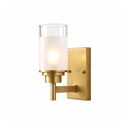RoyaleGlow Modern Brass Glass Wall Sconce Frosted Cylinder Light Fixture - Royale Basic