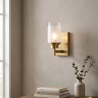 RoyaleGlow Modern Brass Glass Wall Sconce Frosted Cylinder Light Fixture - Royale Basic