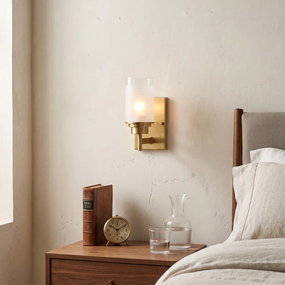 RoyaleGlow Modern Brass Glass Wall Sconce Frosted Cylinder Light Fixture - Royale Basic
