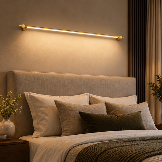 RoyaleGlow Modern Brass LED Bathroom Vanity Light - Strip Design Background Wall Mounted Fixture - Royale Basic