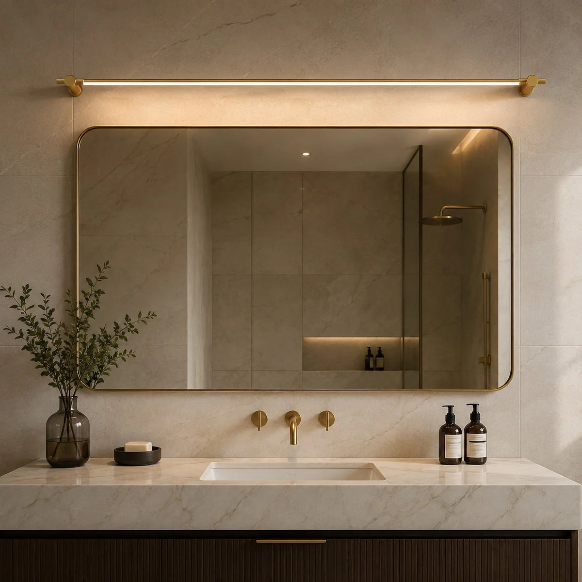 RoyaleGlow Modern Brass LED Bathroom Vanity Light Wall Mounted Fixture - Royale Basic