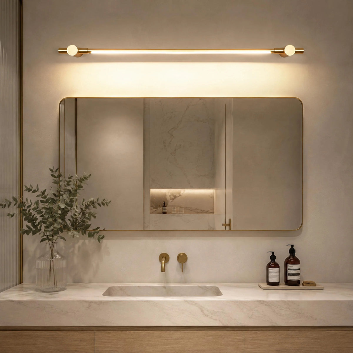 RoyaleGlow Modern Brass LED Bathroom Vanity Light Wall Mounted Fixture - Royale Basic