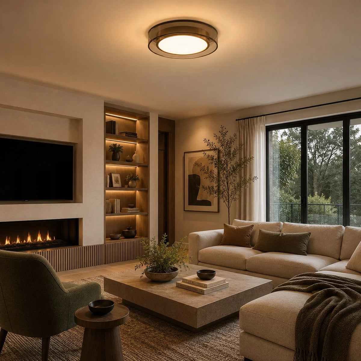 RoyaleGlow Modern Flush Mount LED Ceiling Light with Layered Glass - Royale Basic