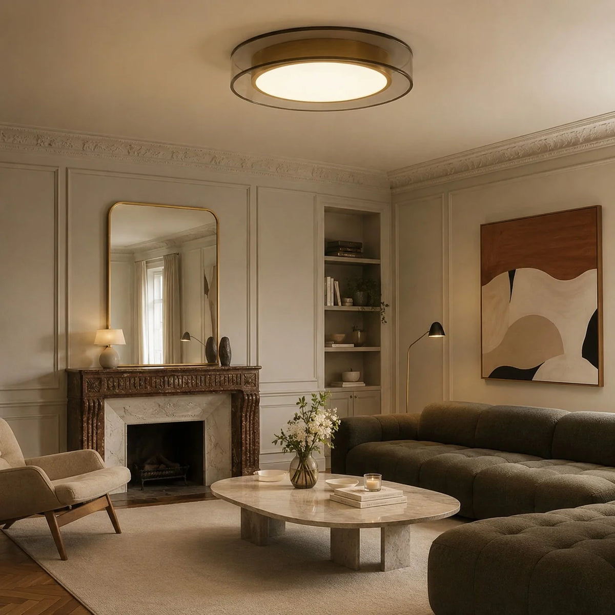 RoyaleGlow Modern Flush Mount LED Ceiling Light with Layered Glass - Royale Basic