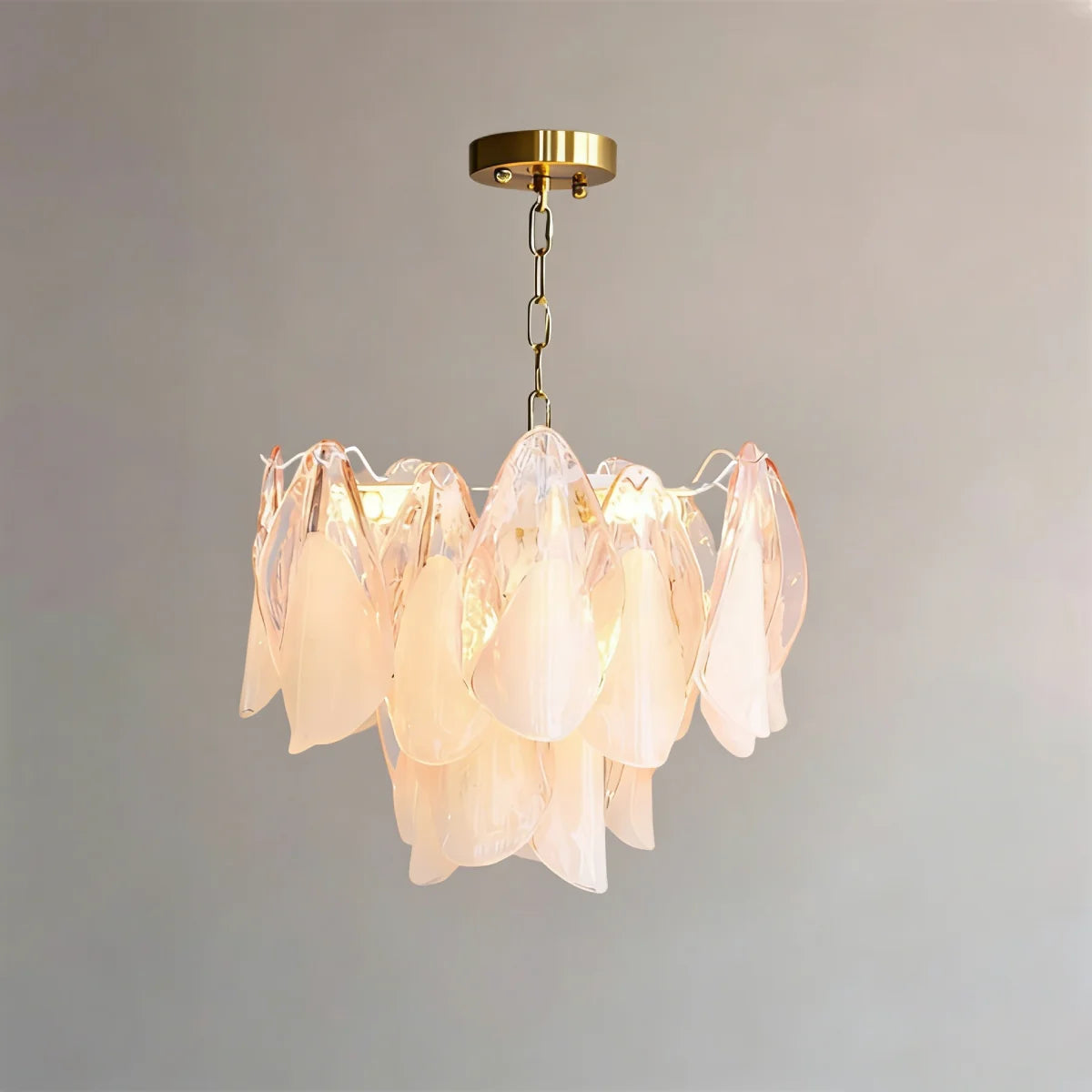 RoyaleGlow Modern Glass Floral Chandelier Brass Hanging Light - Royale Basic
