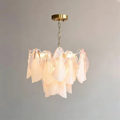 RoyaleGlow Modern Glass Floral Chandelier Brass Hanging Light - Royale Basic