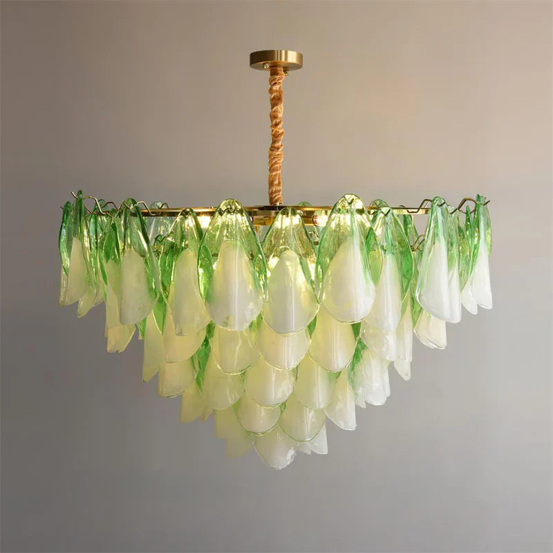RoyaleGlow Modern Glass Floral Chandelier Brass Hanging Light - Royale Basic