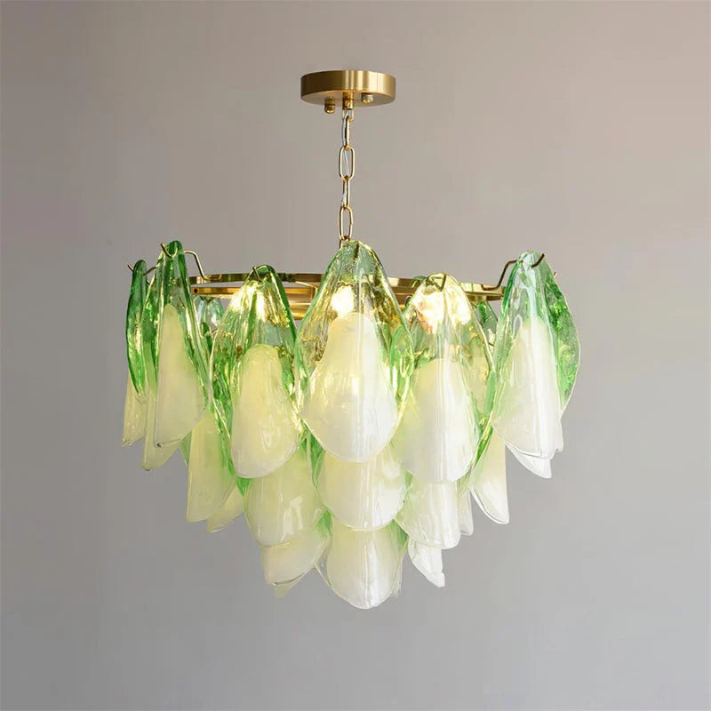 RoyaleGlow Modern Glass Floral Chandelier Brass Hanging Light - Royale Basic
