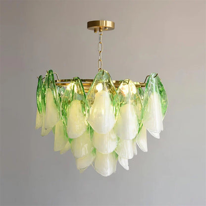 RoyaleGlow Modern Glass Floral Chandelier Brass Hanging Light - Royale Basic