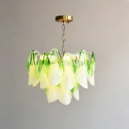 RoyaleGlow Modern Glass Floral Chandelier Brass Hanging Light - Royale Basic