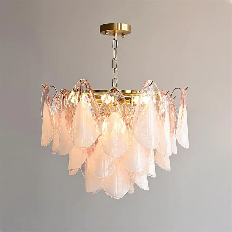 RoyaleGlow Modern Glass Floral Chandelier Brass Hanging Light - Royale Basic