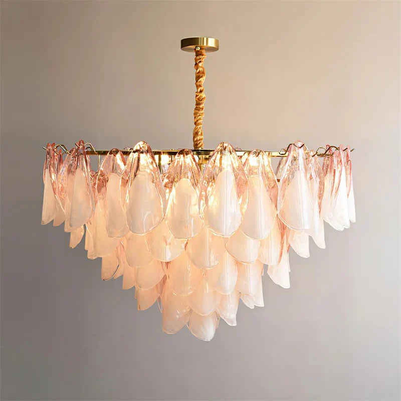 RoyaleGlow Modern Glass Floral Chandelier Brass Hanging Light - Royale Basic