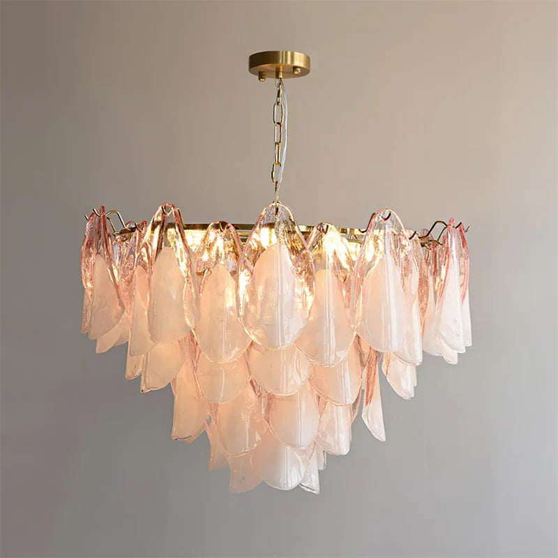 RoyaleGlow Modern Glass Floral Chandelier Brass Hanging Light - Royale Basic