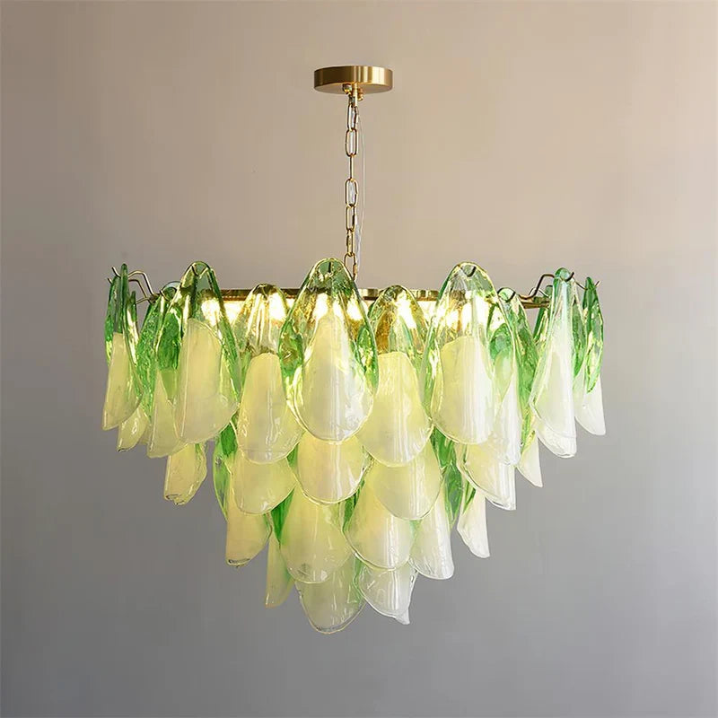 RoyaleGlow Modern Glass Floral Chandelier Brass Hanging Light - Royale Basic