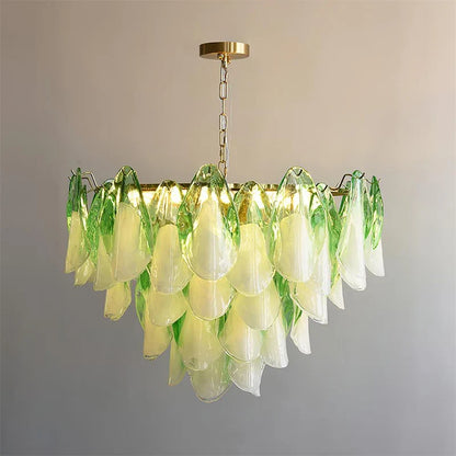 RoyaleGlow Modern Glass Floral Chandelier Brass Hanging Light - Royale Basic
