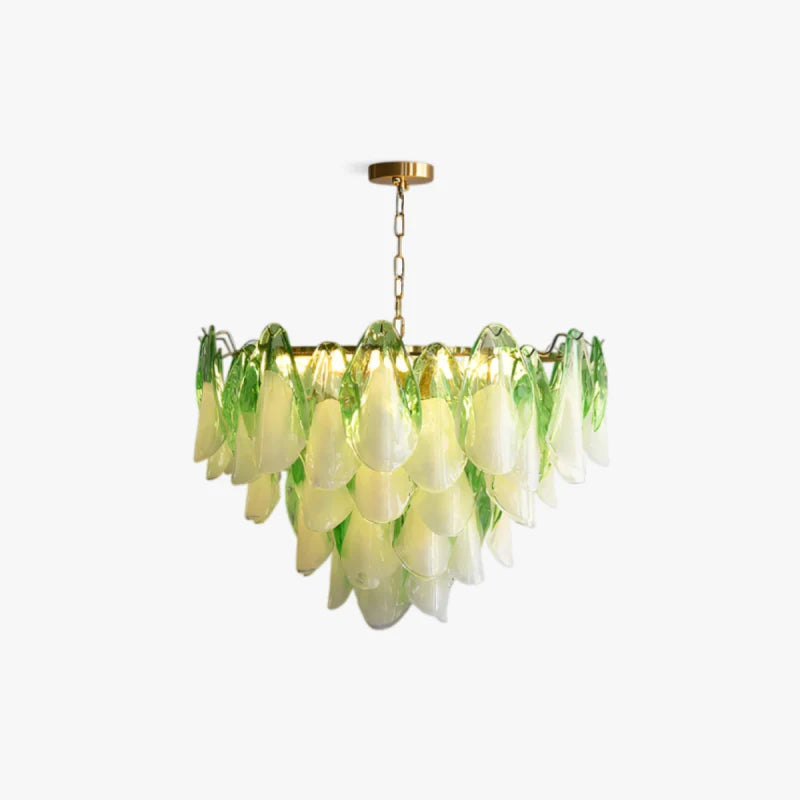 RoyaleGlow Modern Glass Floral Chandelier Brass Hanging Light - Royale Basic