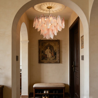 RoyaleGlow Modern Glass Floral Chandelier Brass Hanging Light - Royale Basic
