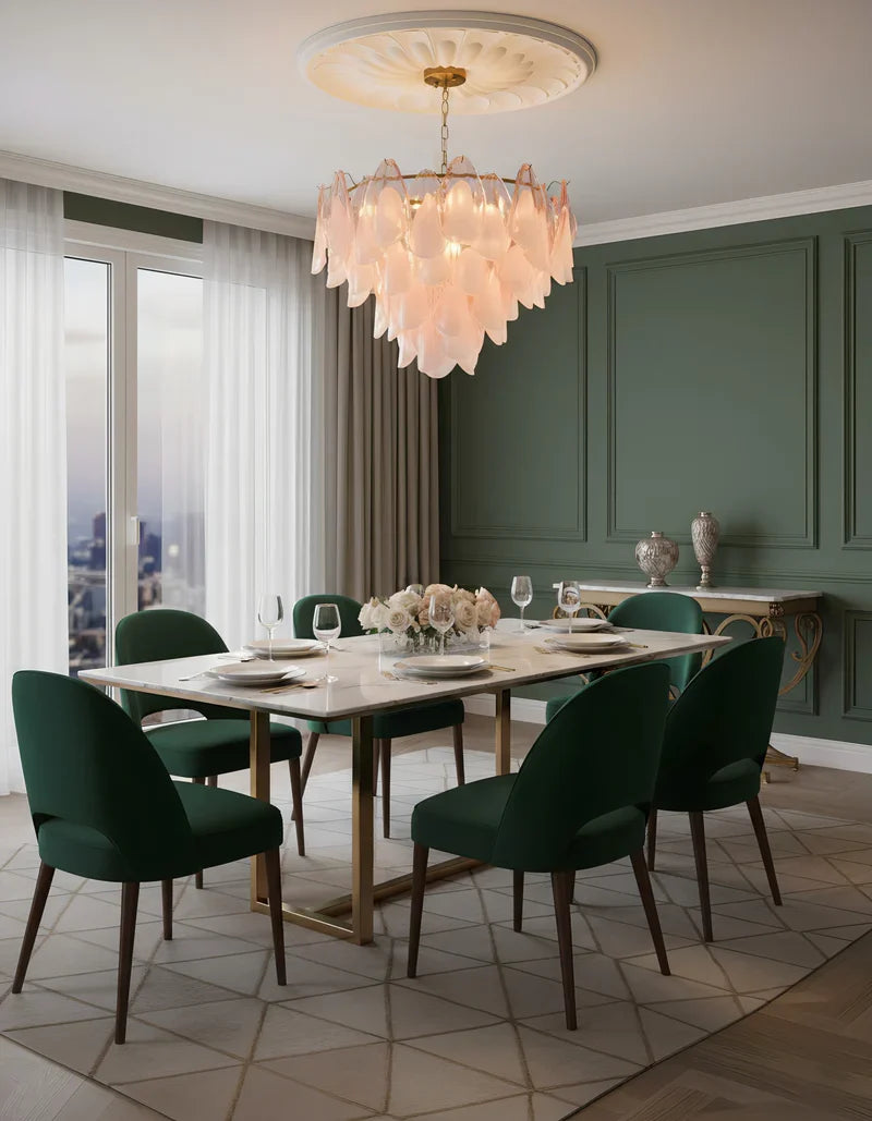 RoyaleGlow Modern Glass Floral Chandelier Brass Hanging Light - Royale Basic
