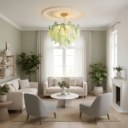 RoyaleGlow Modern Glass Floral Chandelier Brass Hanging Light - Royale Basic