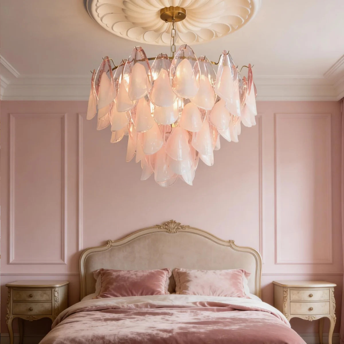 RoyaleGlow Modern Glass Floral Chandelier Brass Hanging Light - Royale Basic
