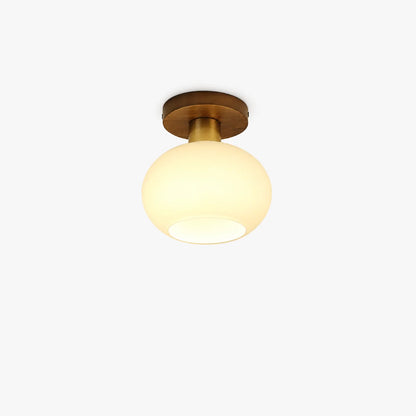 RoyaleGlow Modern Glass Globe Ceiling Light Flush Mount Wood Base - Royale Basic