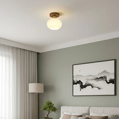 RoyaleGlow Modern Glass Globe Ceiling Light Flush Mount Wood Base - Royale Basic