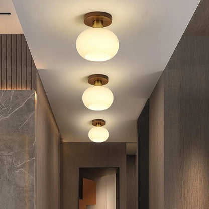 RoyaleGlow Modern Glass Globe Ceiling Light Flush Mount Wood Base - Royale Basic