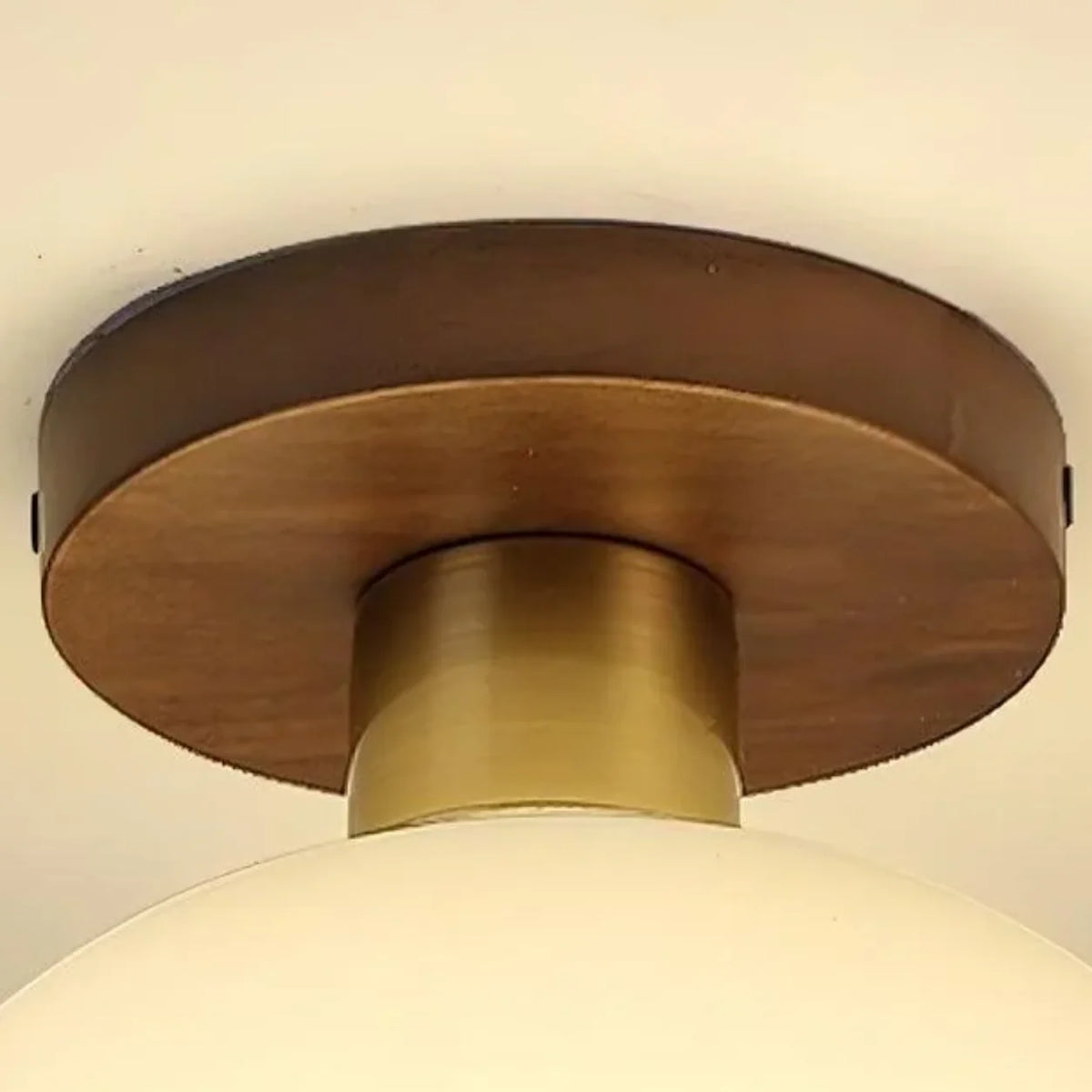 RoyaleGlow Modern Glass Globe Ceiling Light Flush Mount Wood Base - Royale Basic