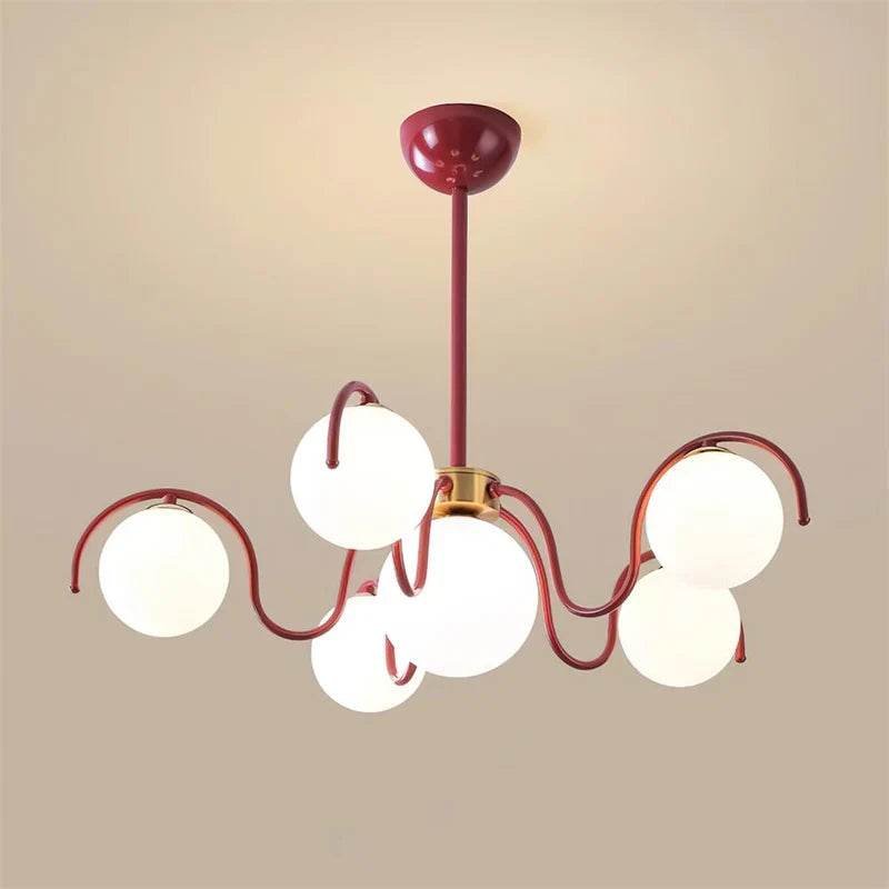 RoyaleGlow Modern Glass Globe Chandelier Curved Arm Hanging Light Fixture - Royale Basic