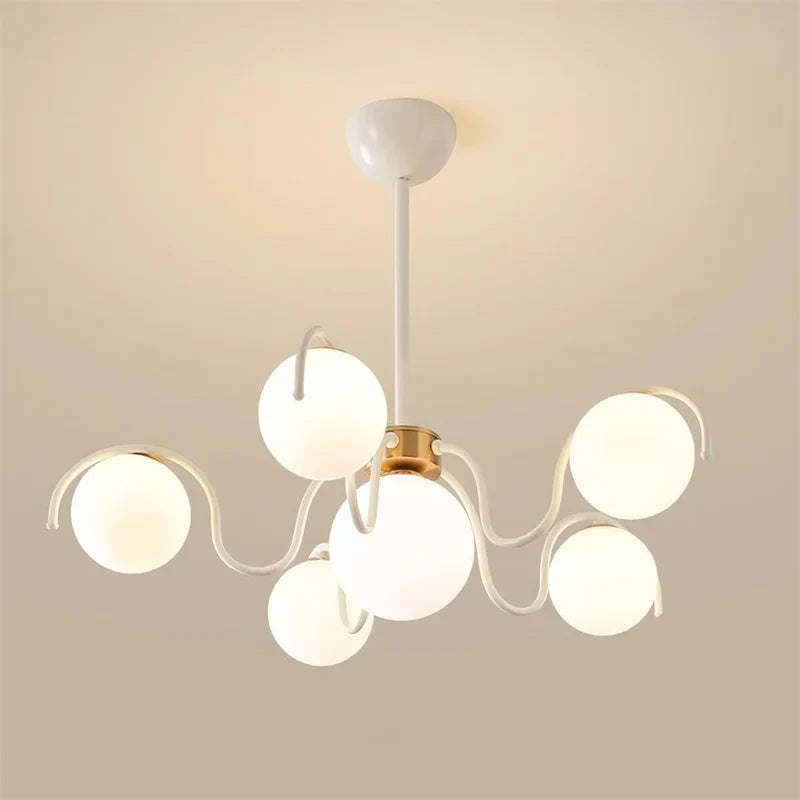 RoyaleGlow Modern Glass Globe Chandelier Curved Arm Hanging Light Fixture - Royale Basic