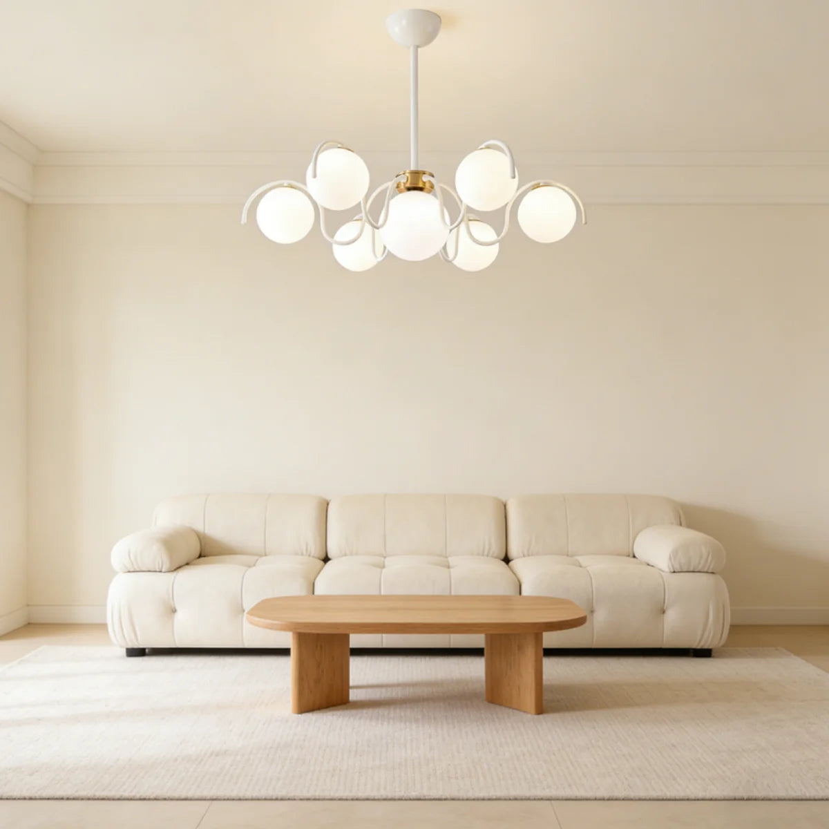 RoyaleGlow Modern Glass Globe Chandelier Curved Arm Hanging Light Fixture - Royale Basic