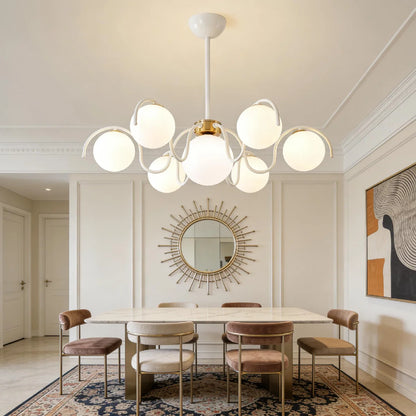 RoyaleGlow Modern Glass Globe Chandelier Curved Arm Hanging Light Fixture - Royale Basic